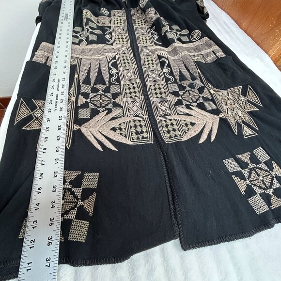 Biya Johnny Was Womens Black Tan Embroidered Hooded Kimono Cardigan Medium Boho - Picture 10 of 10